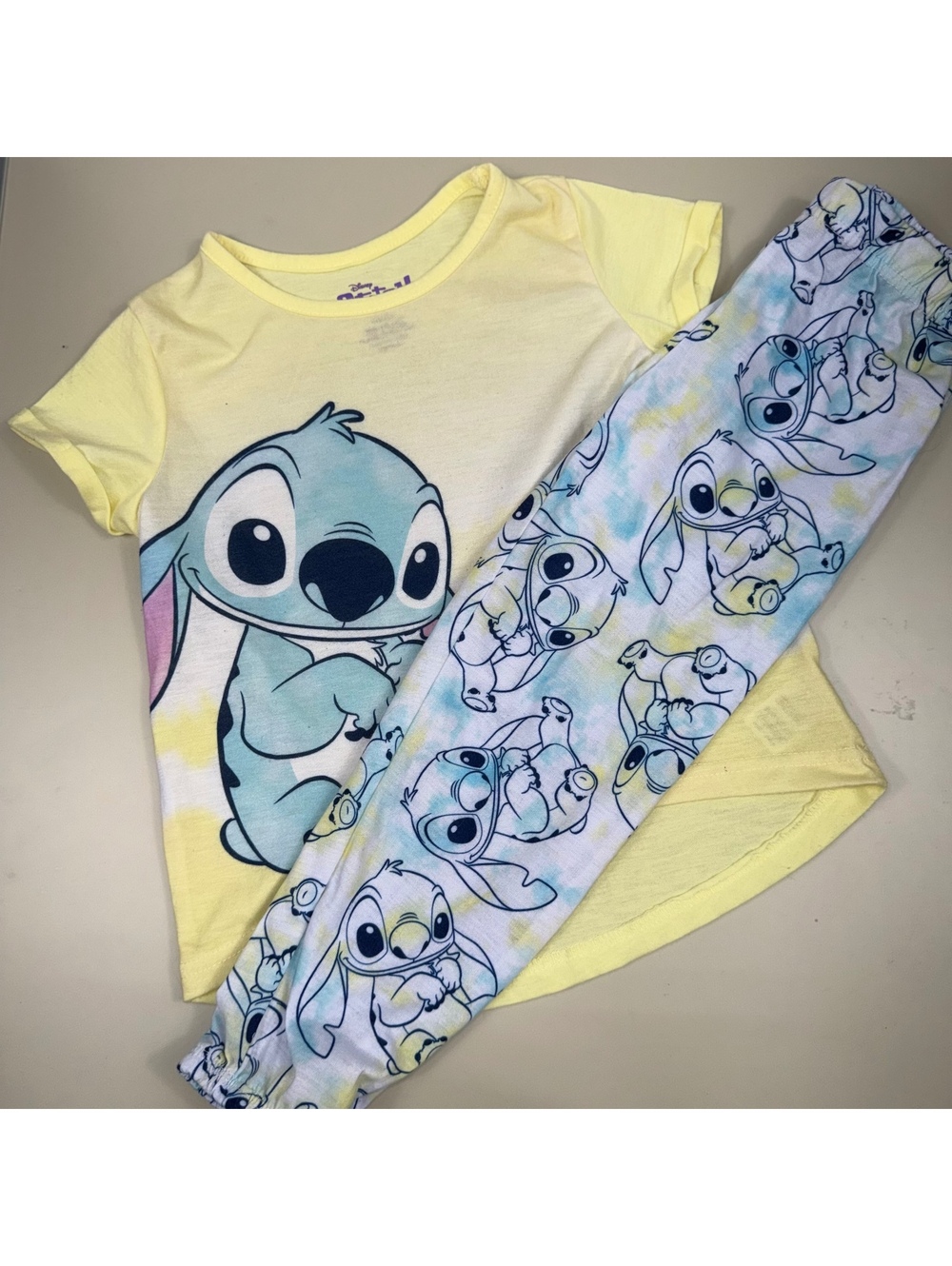 Disney Stitch Girls XS 4/5 Yellow Pajama Set